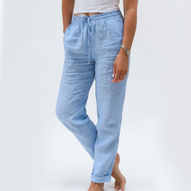🌸 Pantalon décontracté pour femme en coton et lin avec taille élastique extensible