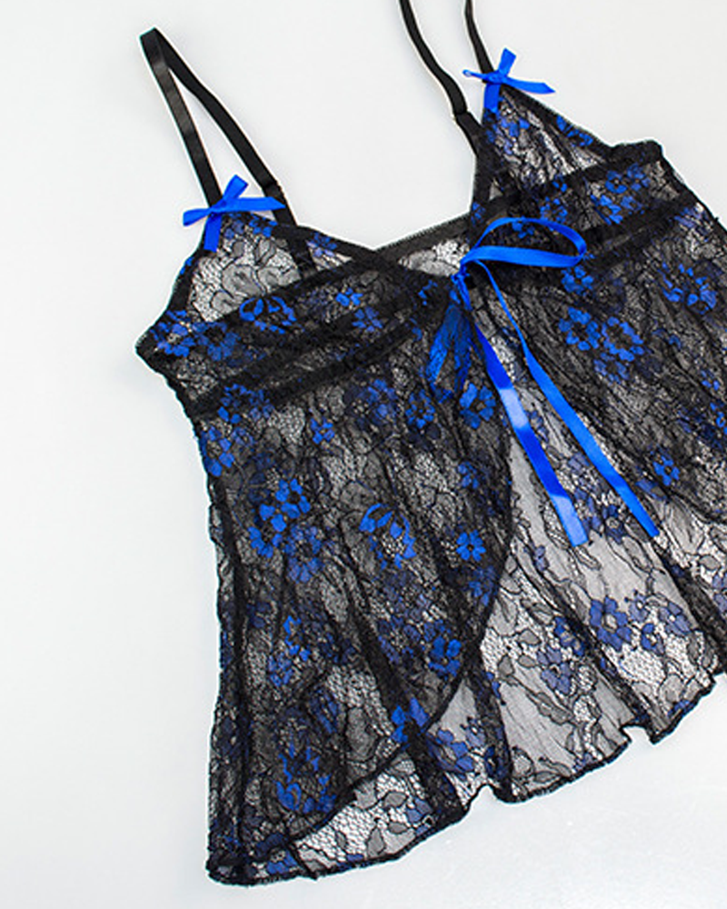 Ensemble de chemise de nuit sexy en maille transparente brodée de motifs floraux