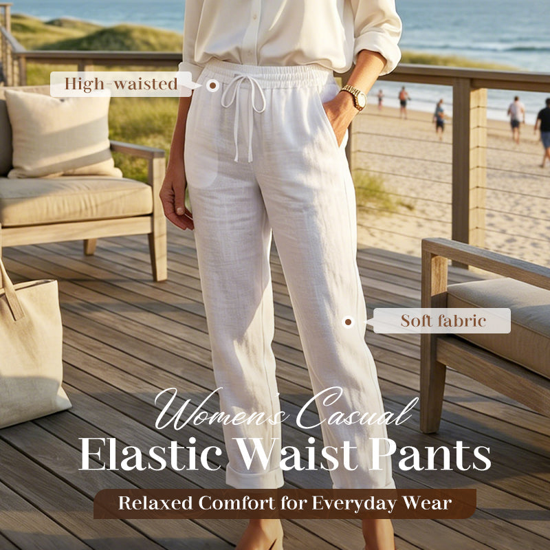 🌸 Pantalon décontracté pour femme en coton et lin avec taille élastique extensible
