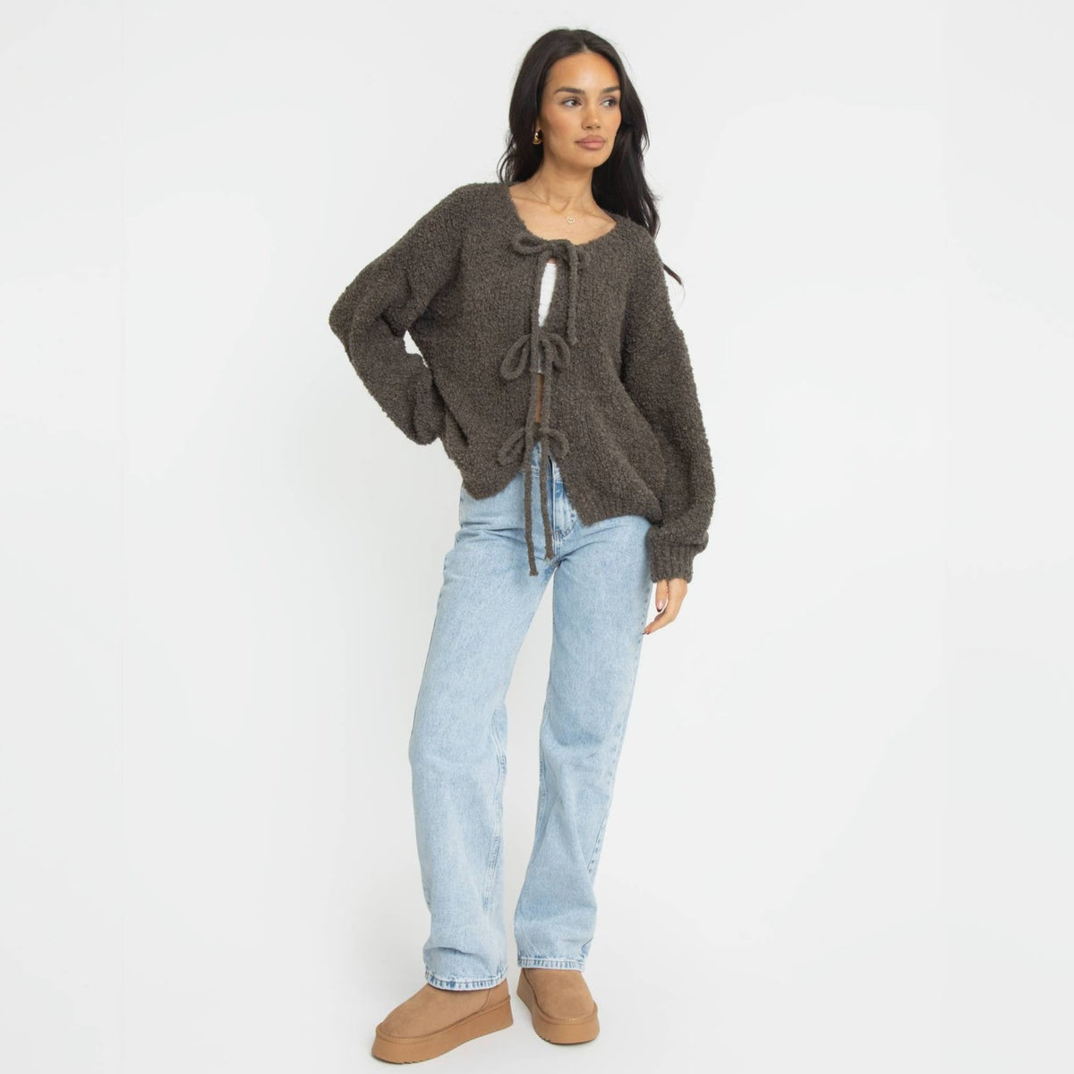 Cardigan oversize en bouclé avec liens à nouer