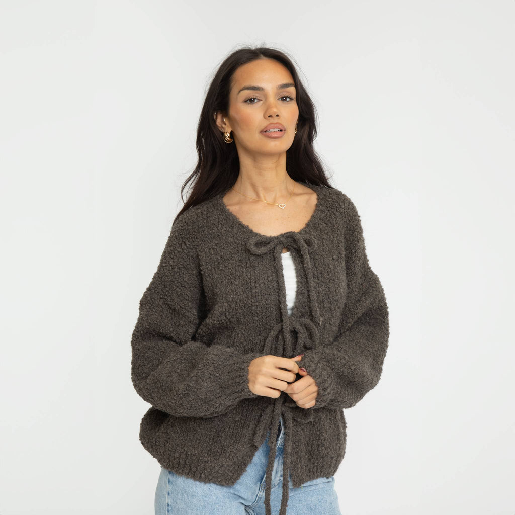 Cardigan oversize en bouclé avec liens à nouer