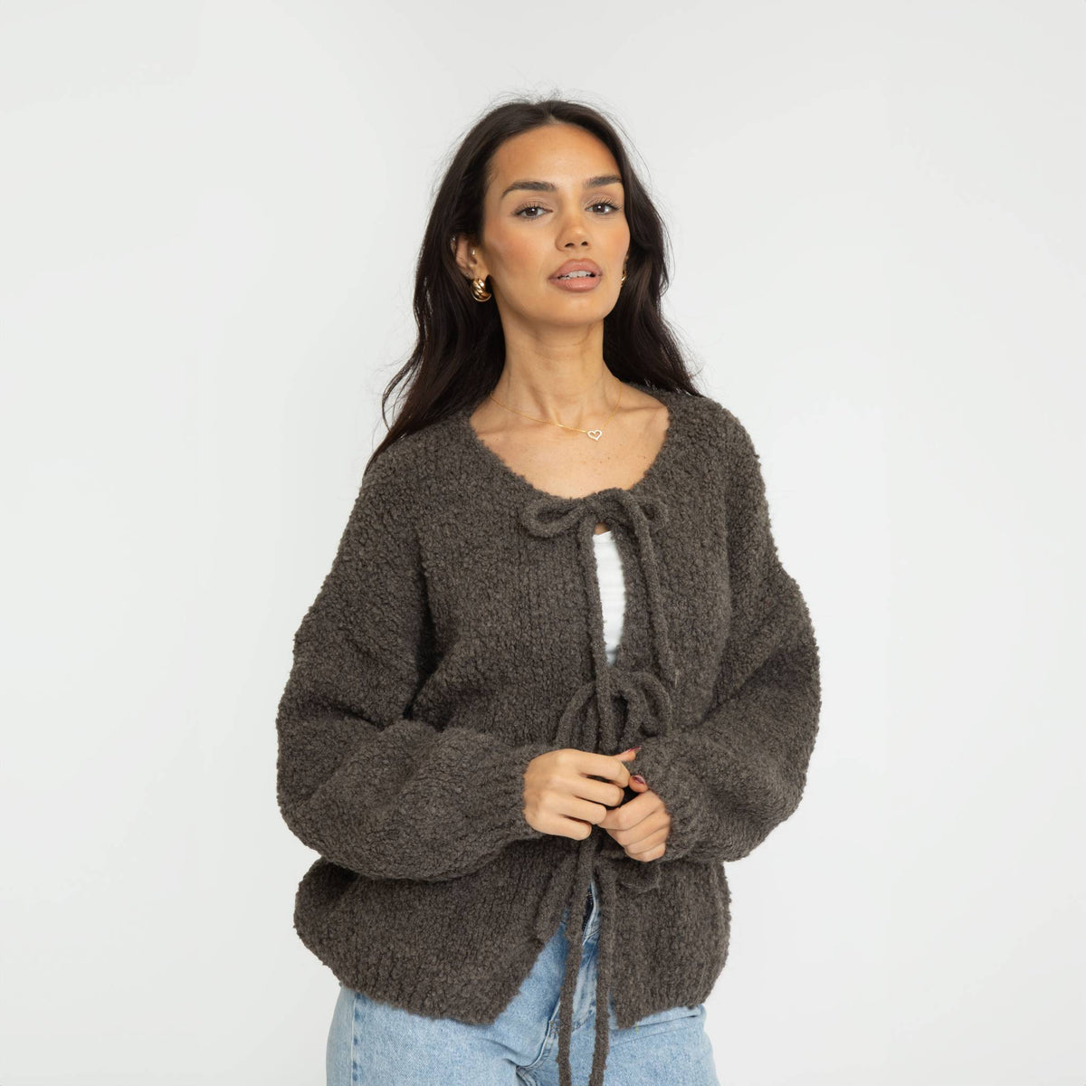 Cardigan oversize en bouclé avec liens à nouer