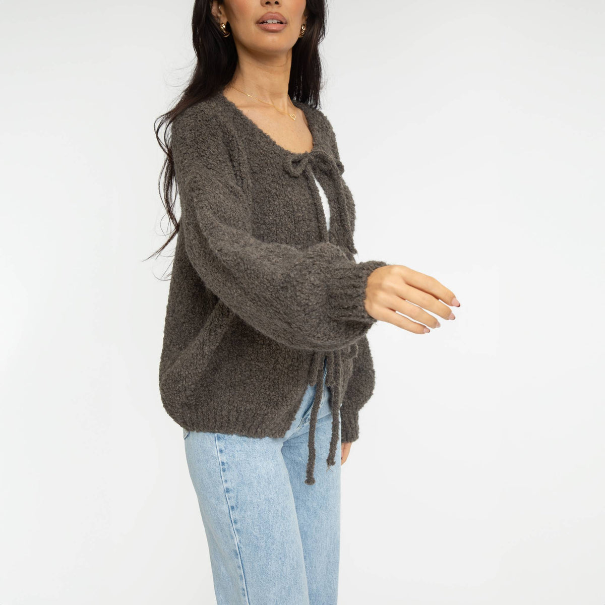 Cardigan oversize en bouclé avec liens à nouer