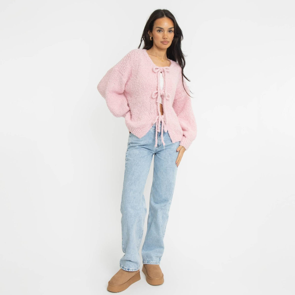 Cardigan oversize en bouclé avec liens à nouer