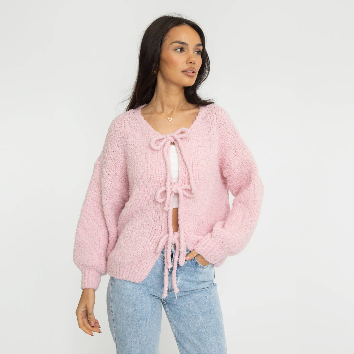 Cardigan oversize en bouclé avec liens à nouer