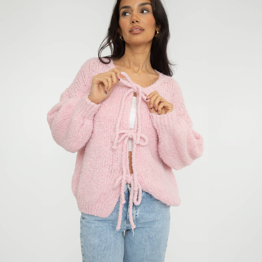 Cardigan oversize en bouclé avec liens à nouer