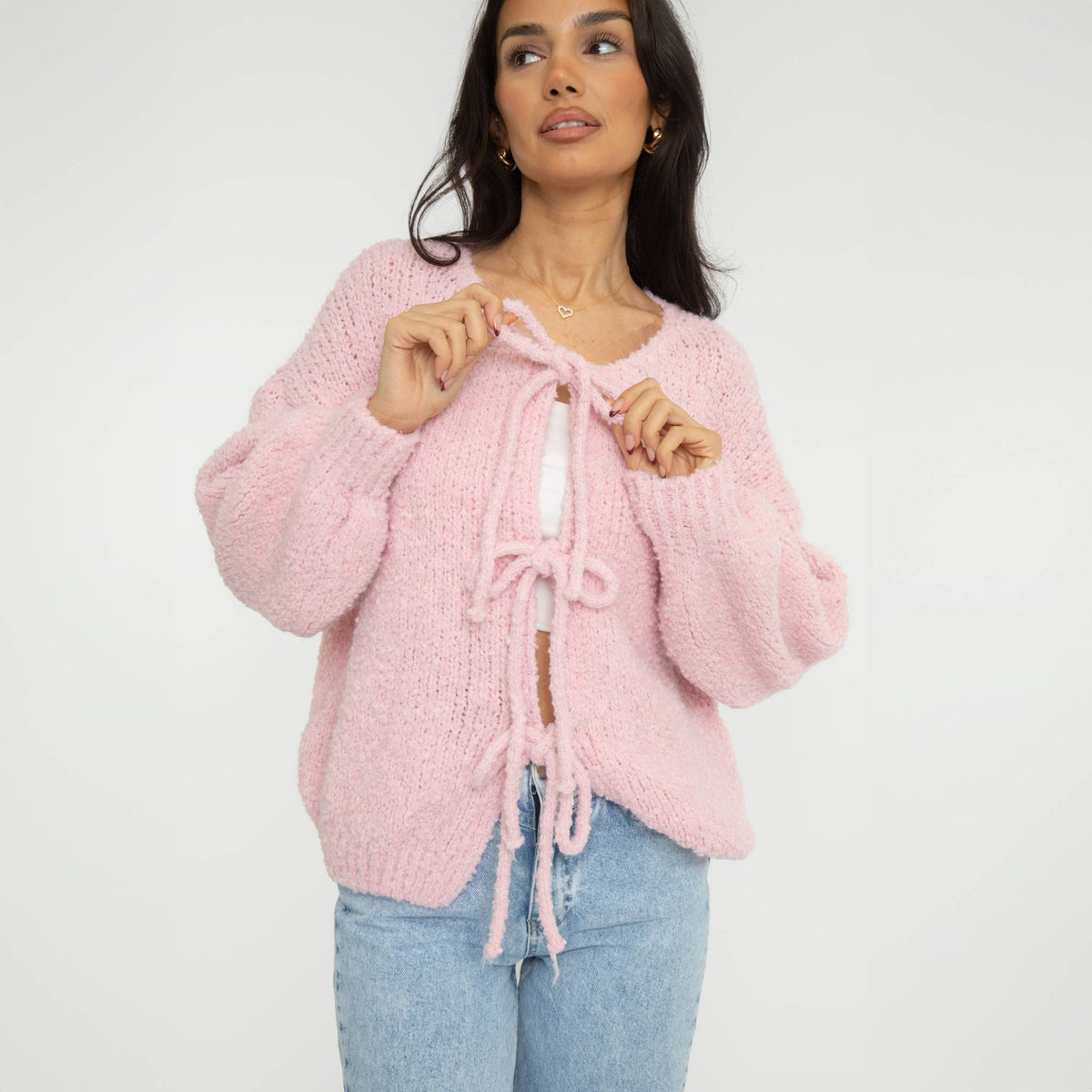 Cardigan oversize en bouclé avec liens à nouer