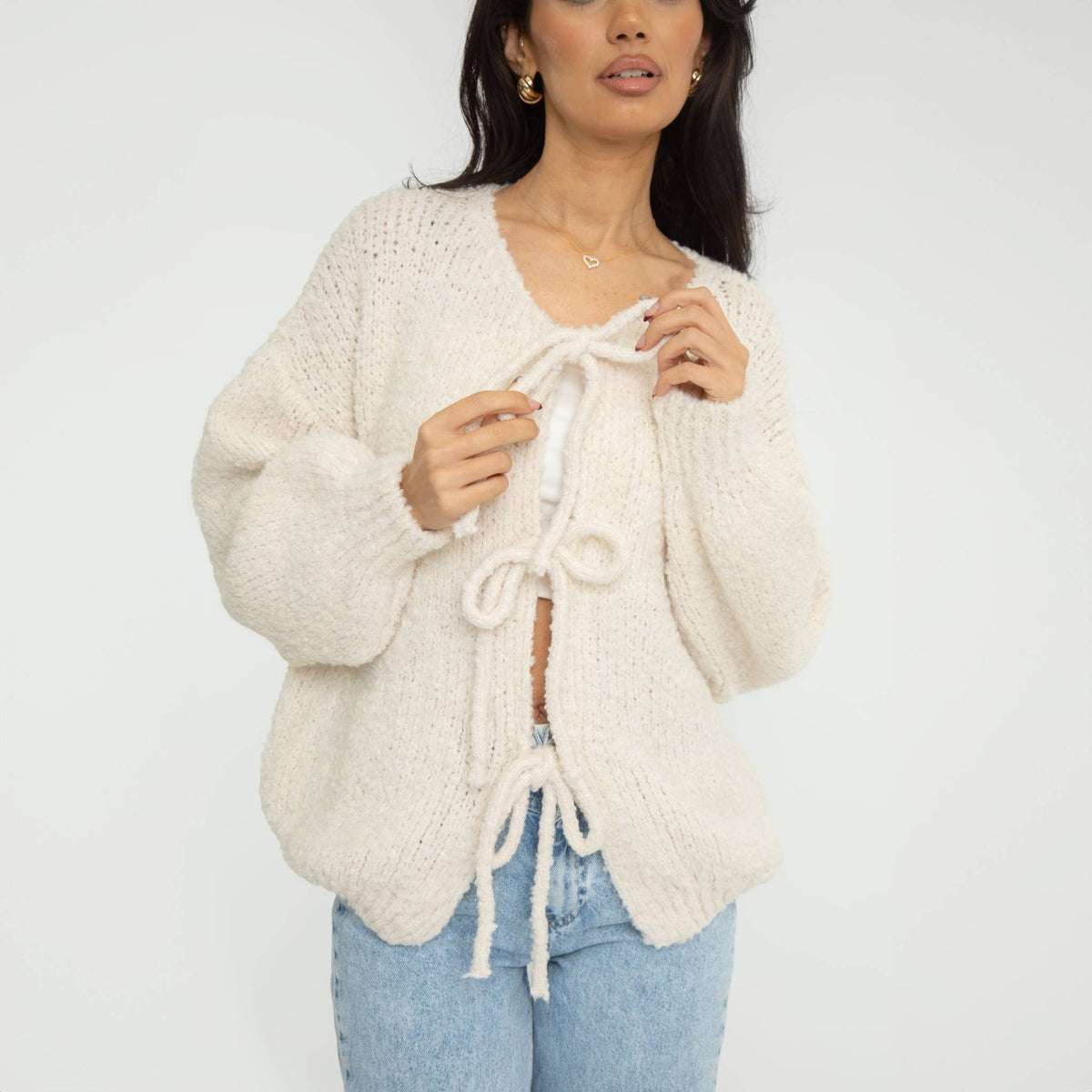 Cardigan oversize en bouclé avec liens à nouer