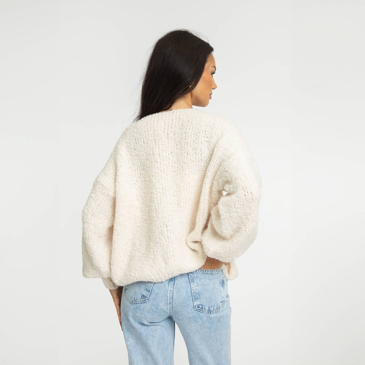 Cardigan oversize en bouclé avec liens à nouer