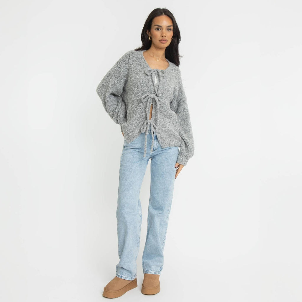 Cardigan oversize en bouclé avec liens à nouer