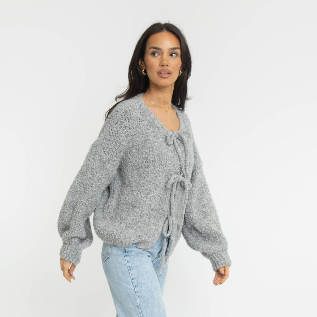 Cardigan oversize en bouclé avec liens à nouer