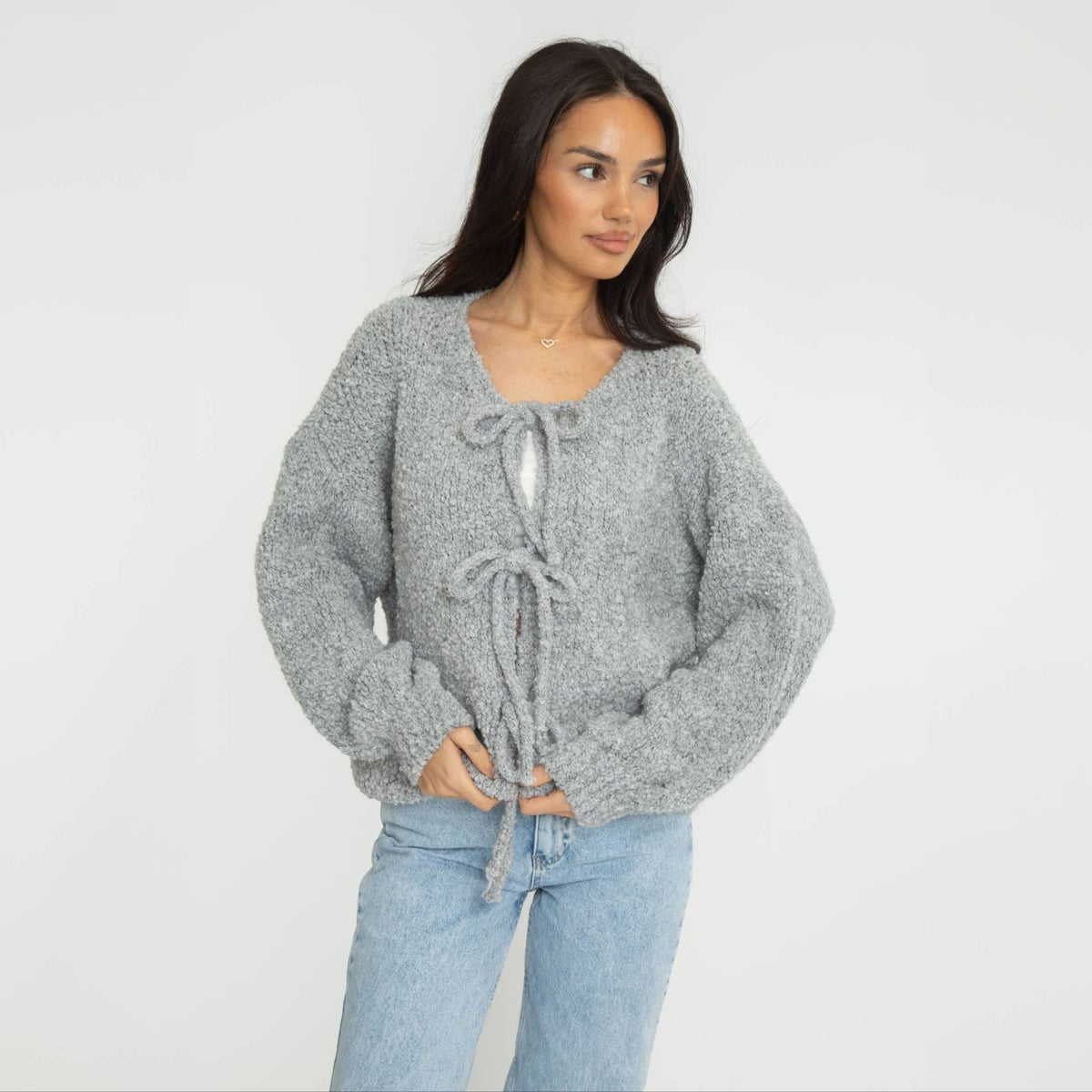 Cardigan oversize en bouclé avec liens à nouer