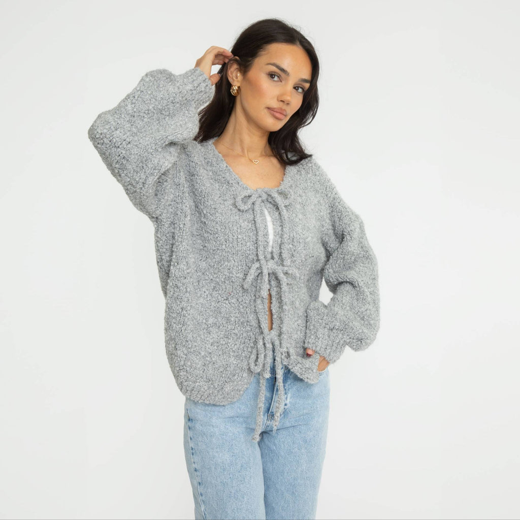Cardigan oversize en bouclé avec liens à nouer