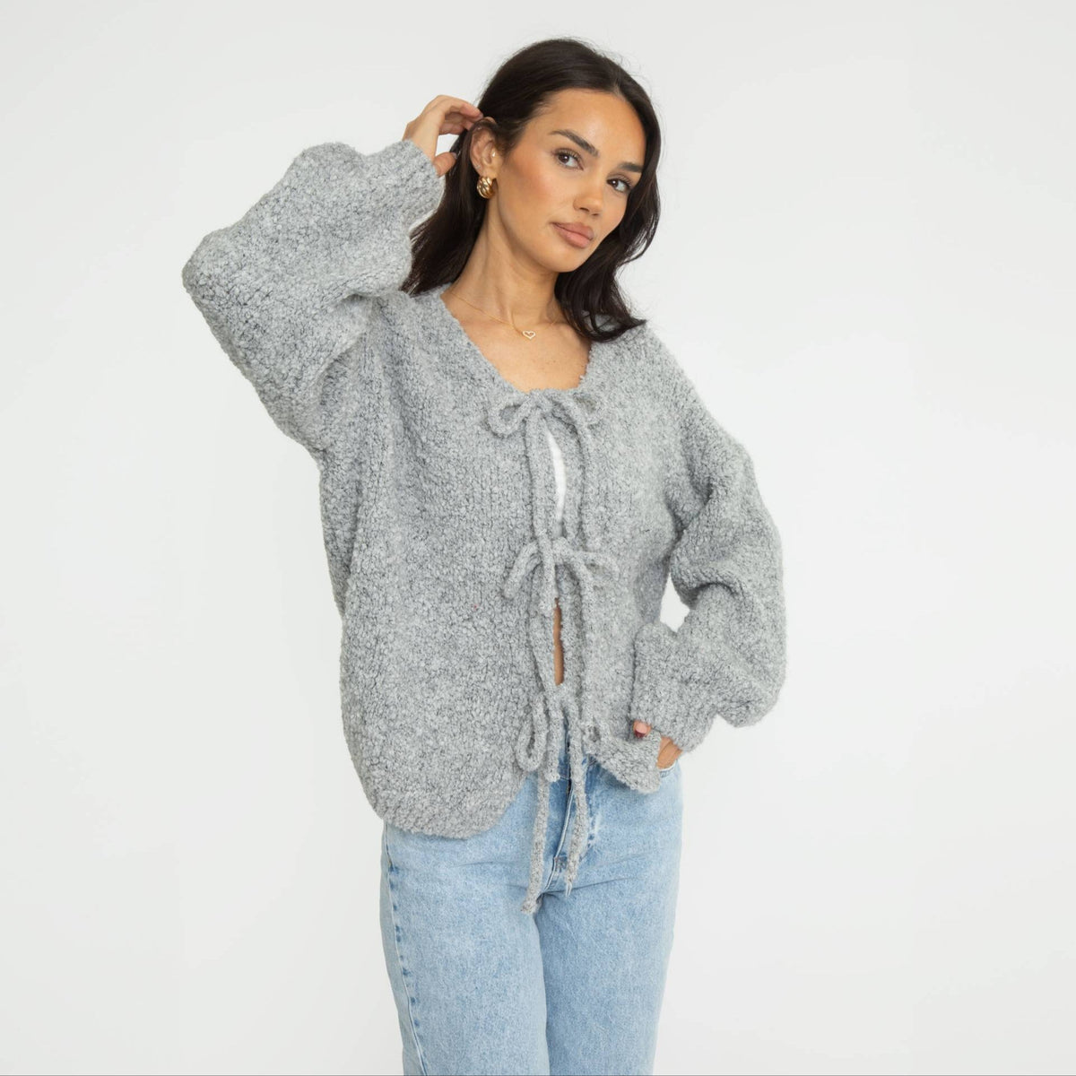 Cardigan oversize en bouclé avec liens à nouer