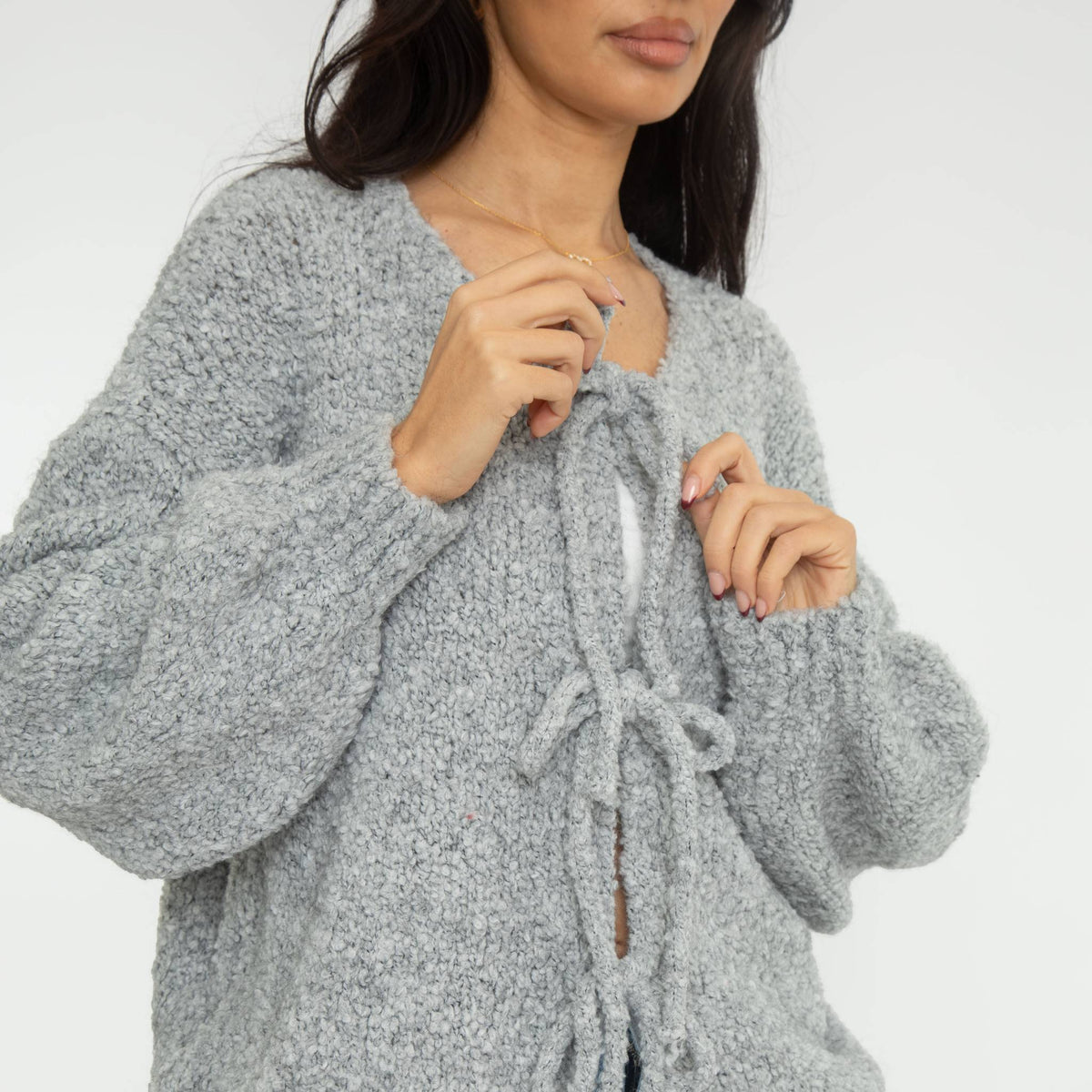 Cardigan oversize en bouclé avec liens à nouer