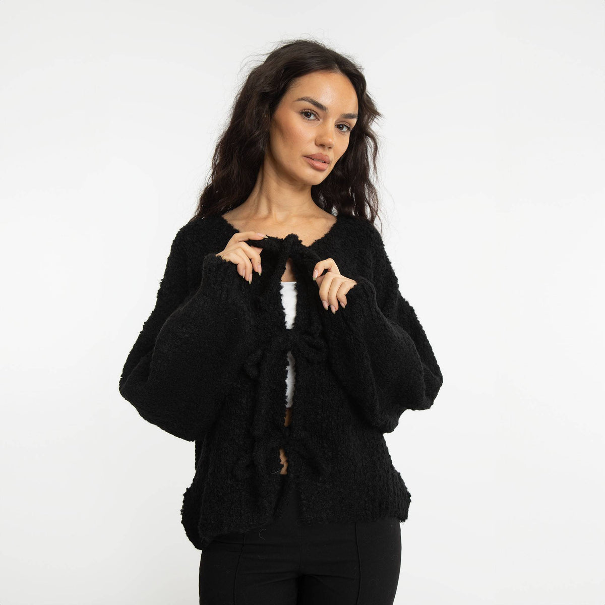 Cardigan oversize en bouclé avec liens à nouer