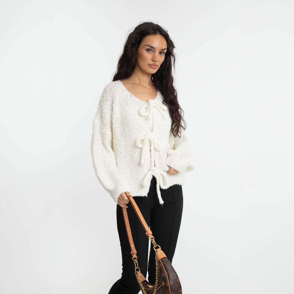 Cardigan oversize en bouclé avec liens à nouer