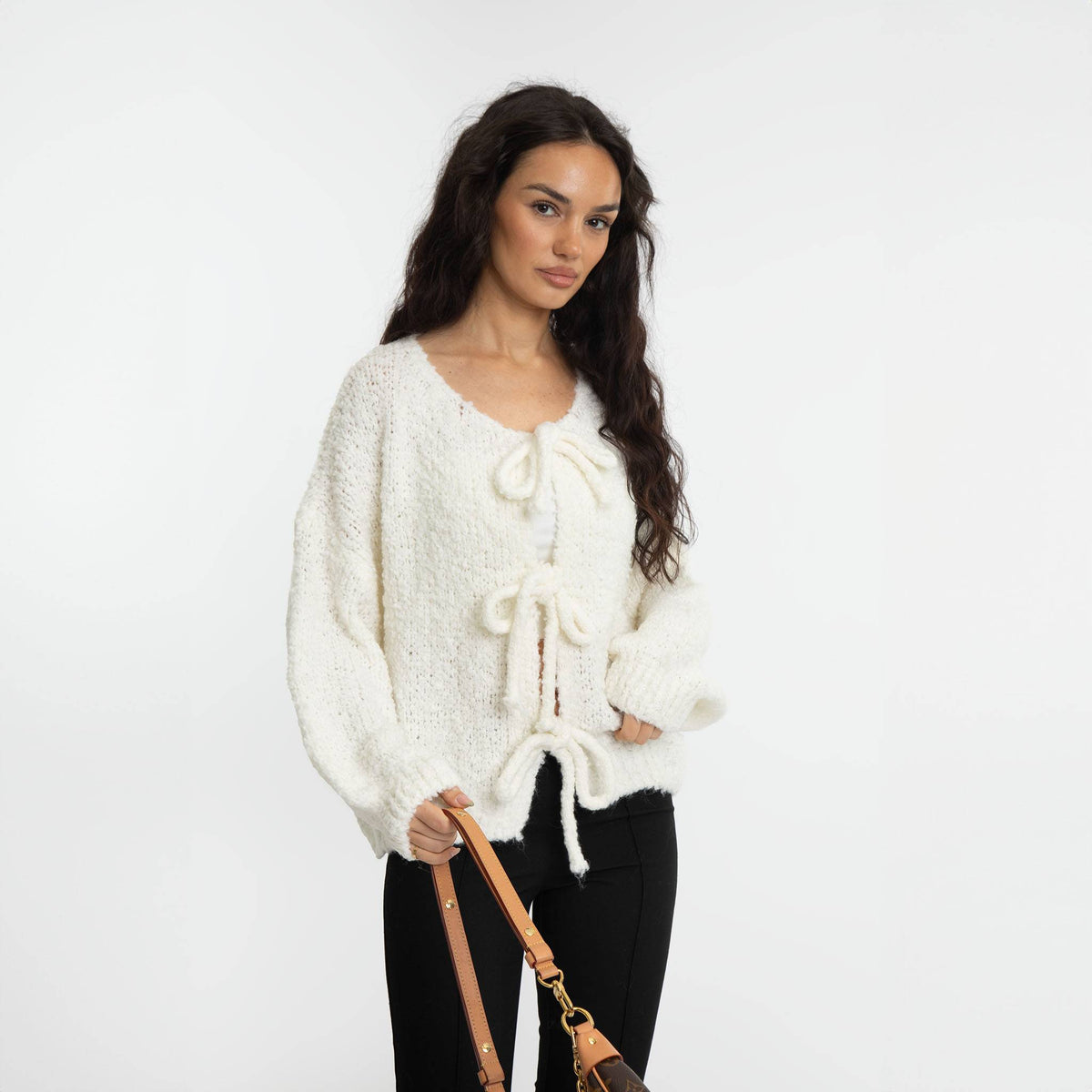 Cardigan oversize en bouclé avec liens à nouer