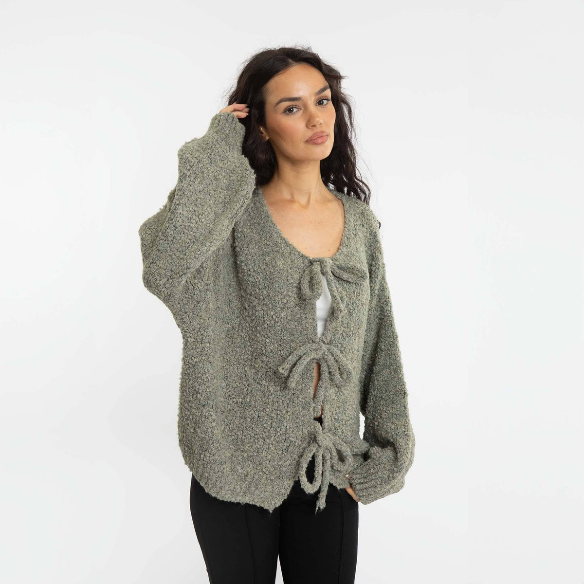 Cardigan oversize en bouclé avec liens à nouer
