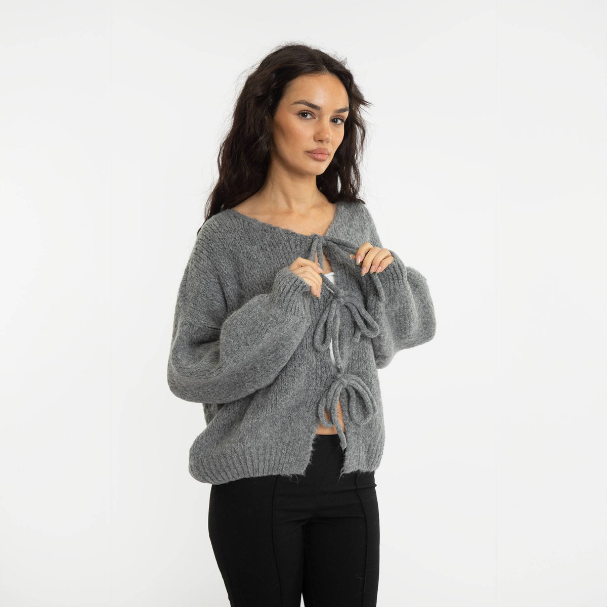 Cardigan oversize en bouclé avec liens à nouer