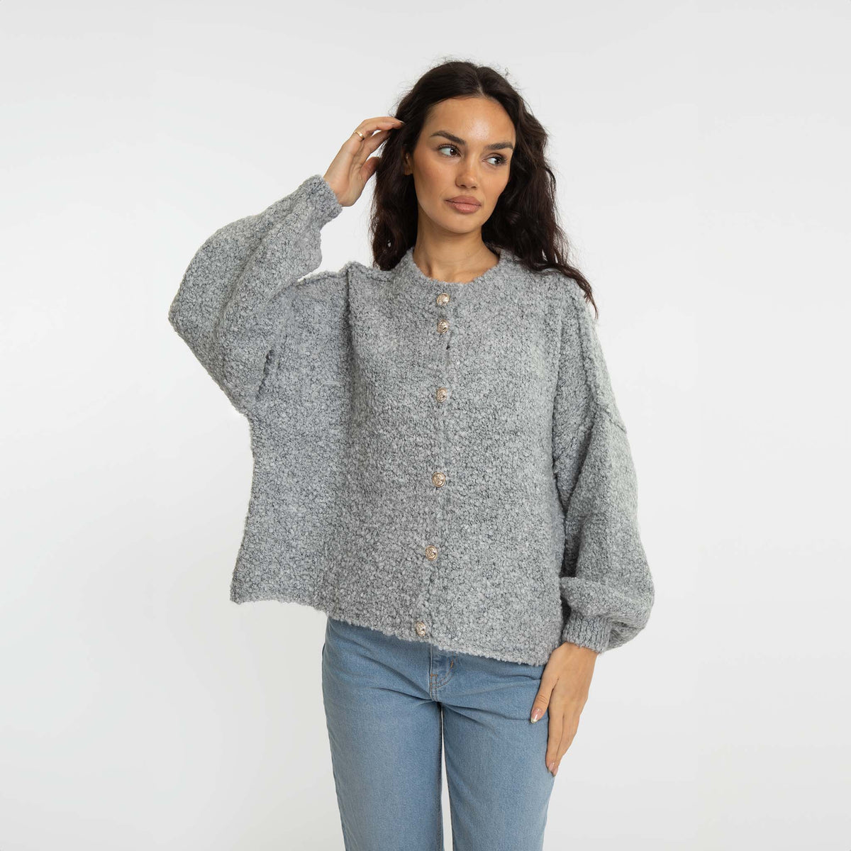 Cardigan oversize court en bouclé « CozyGlam »