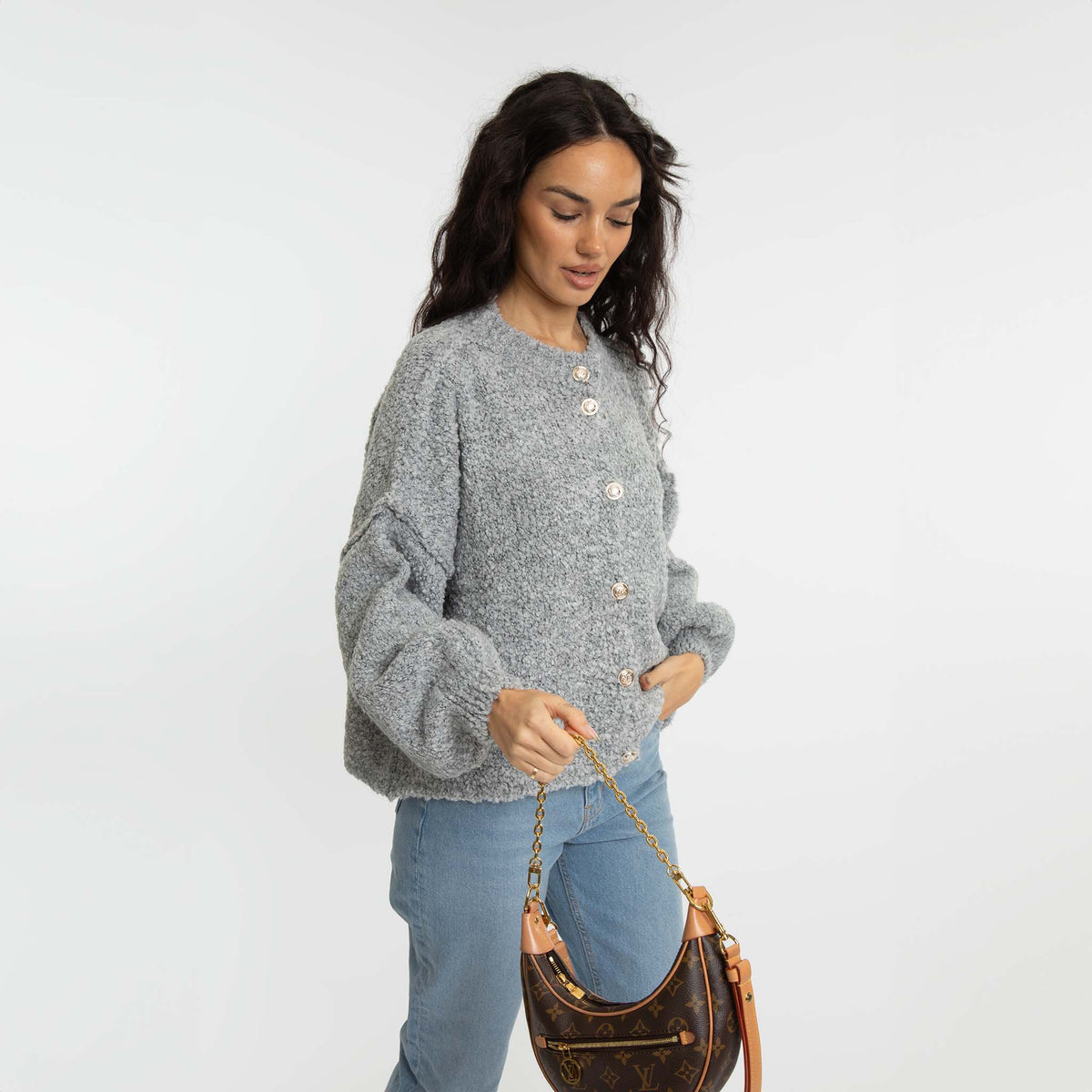 Cardigan oversize court en bouclé « CozyGlam »