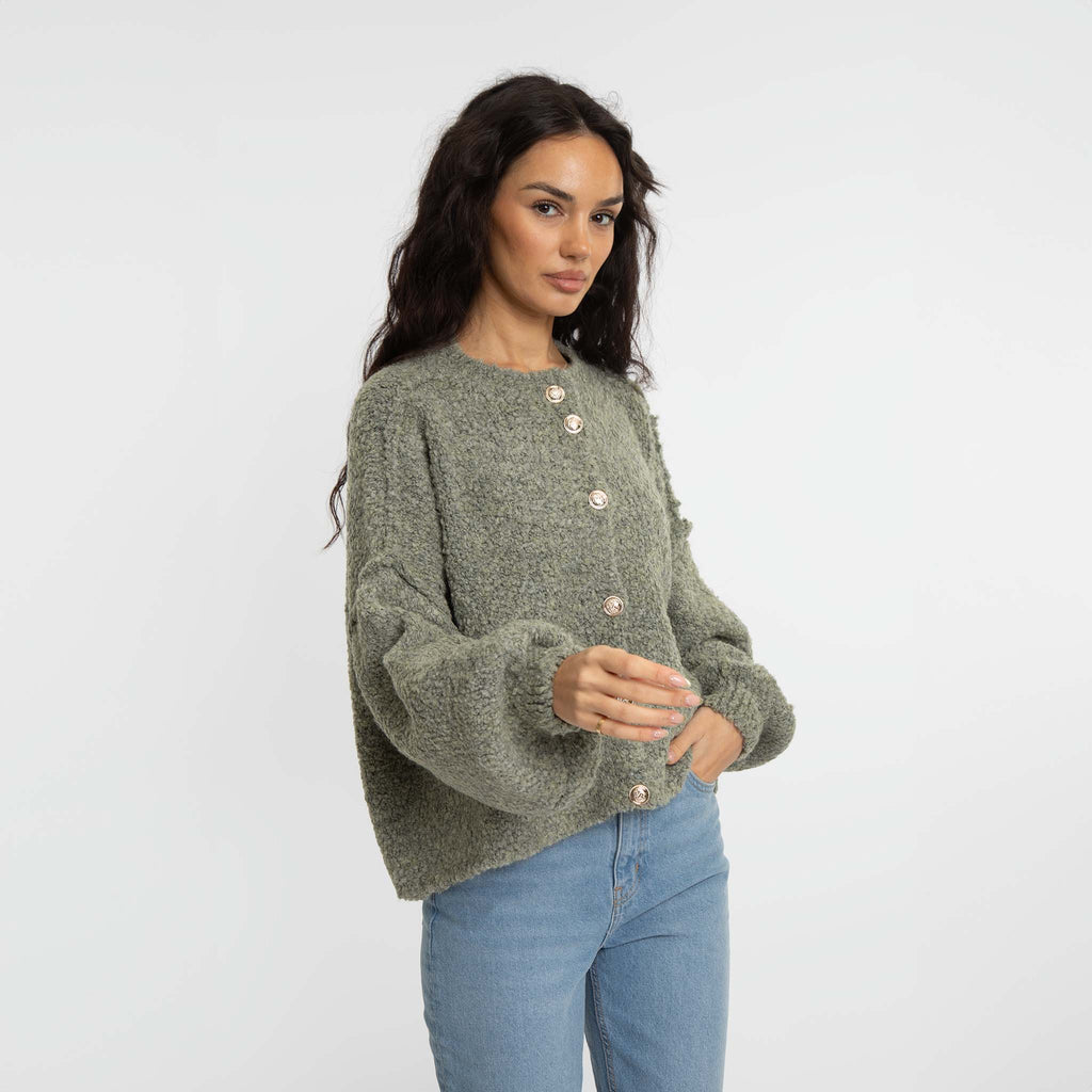 Cardigan oversize court en bouclé « CozyGlam »