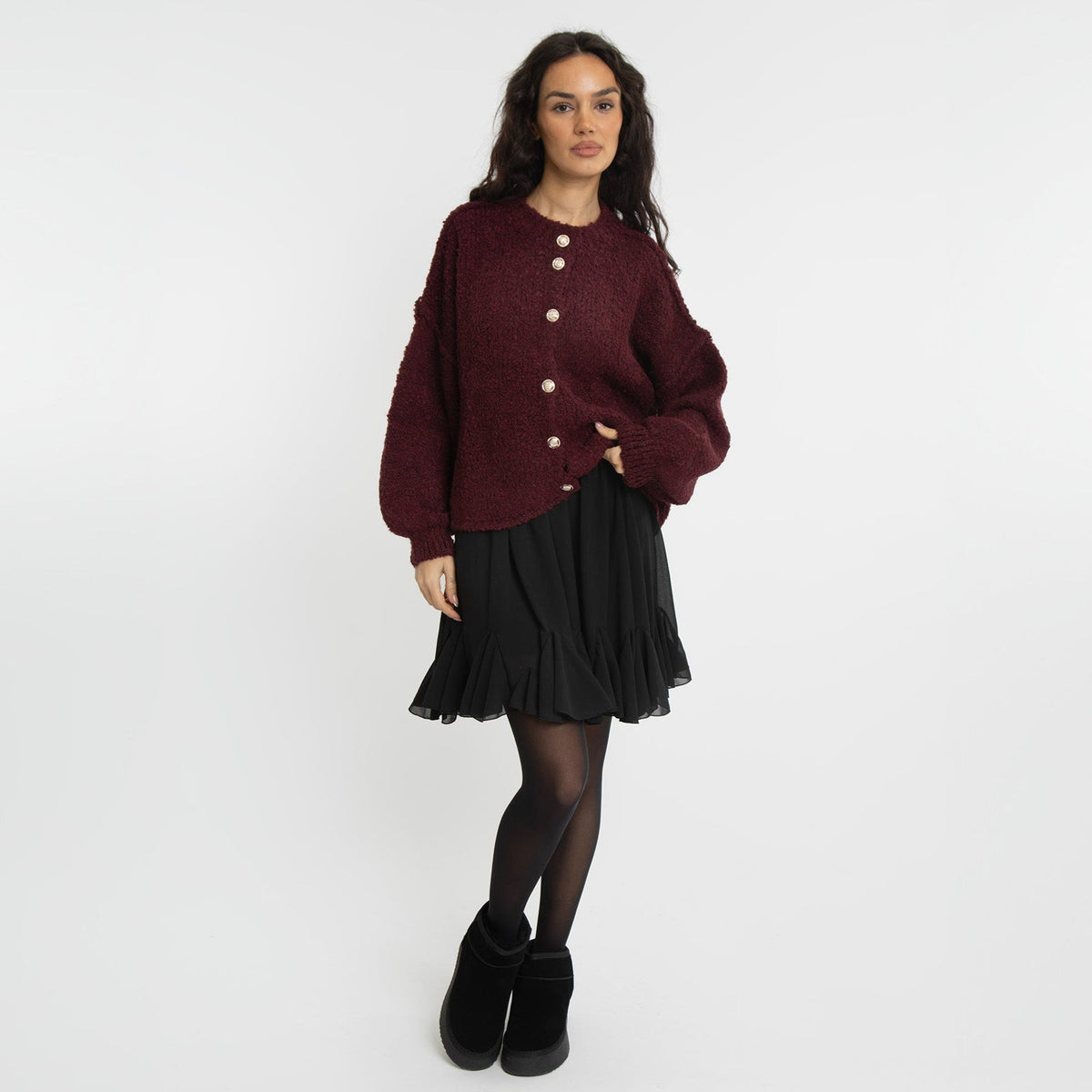 Cardigan oversize court en bouclé « CozyGlam »