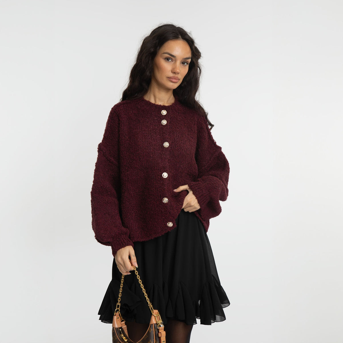 Cardigan oversize court en bouclé « CozyGlam »