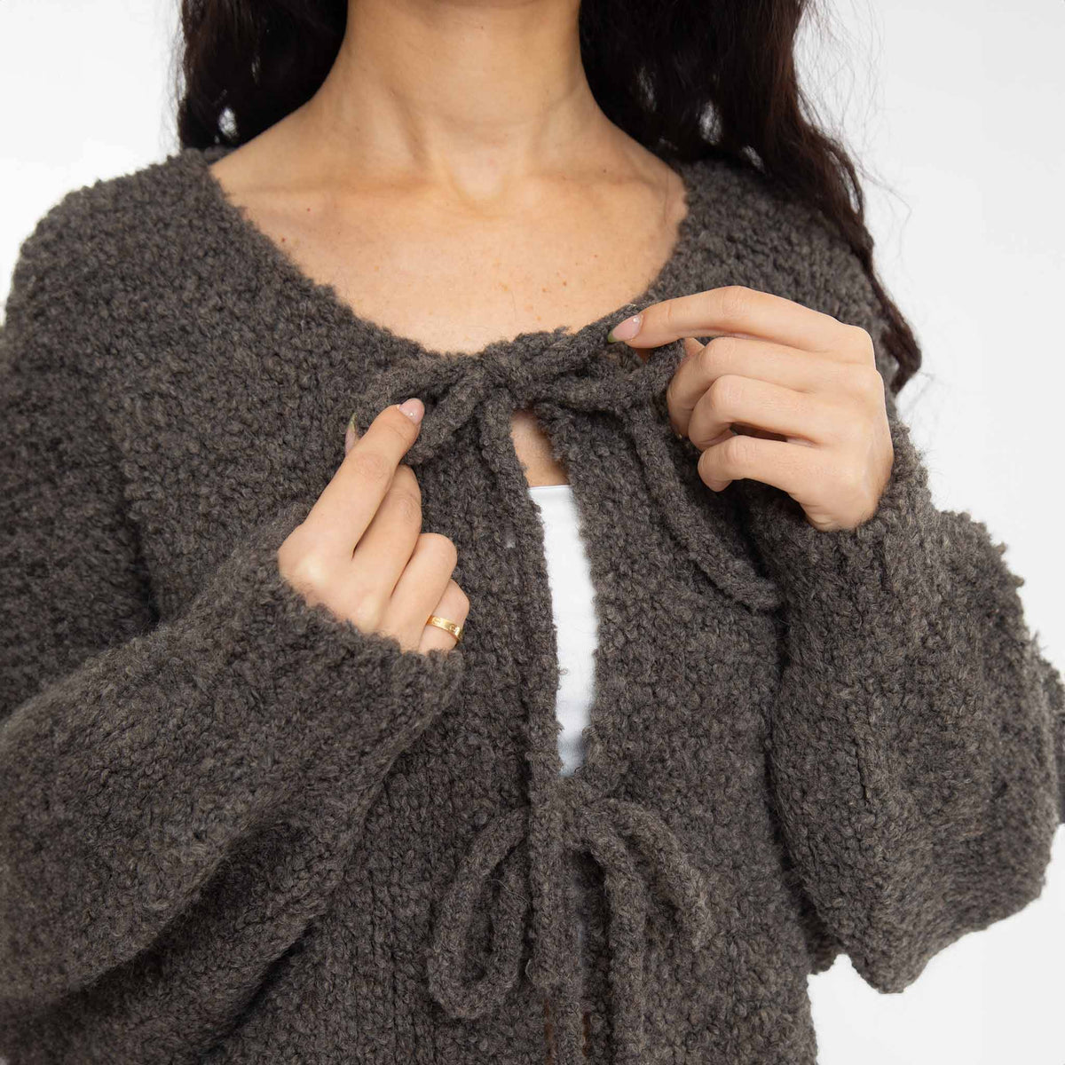 Cardigan oversize en bouclé avec liens à nouer