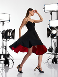 Drynex Robe midi rouge élégante évasée à fines bretelles spaghetti