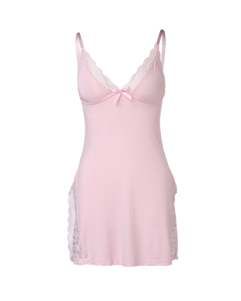 Chemise de nuit sexy en modal à dentelle et fente sur le côté, avec jarretelles, pour femme