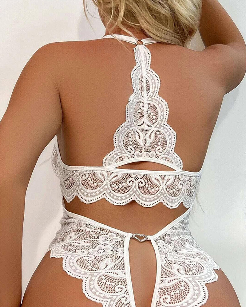 Pyjama body sexy en dentelle pour femme