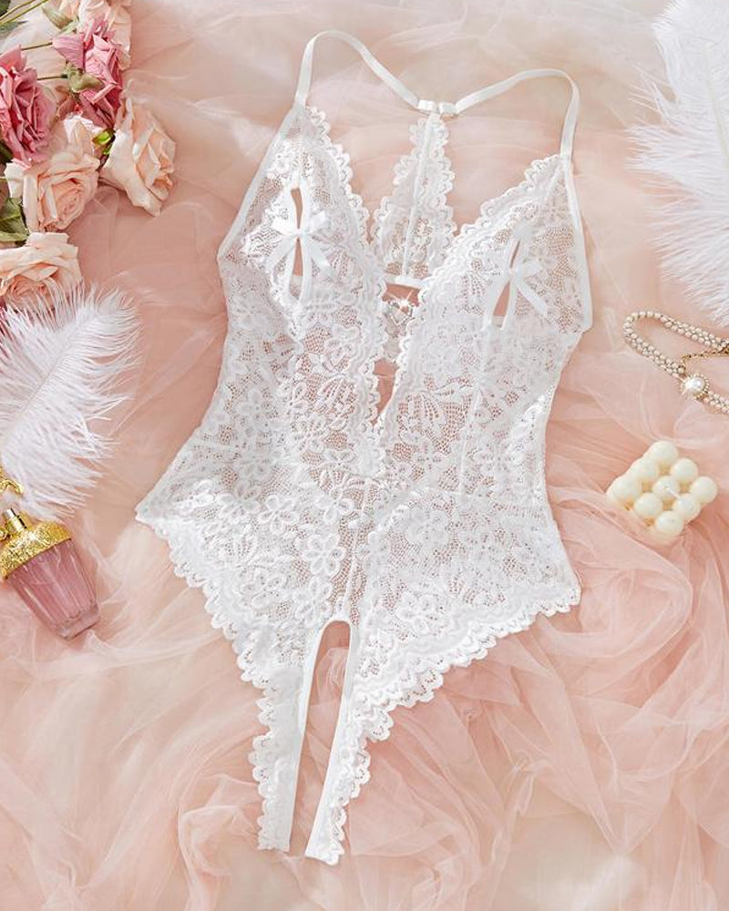 Pyjama body sexy en dentelle pour femme