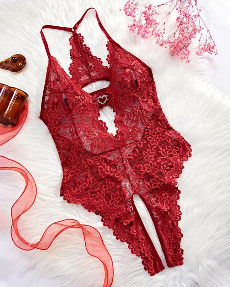 Pyjama body sexy en dentelle pour femme