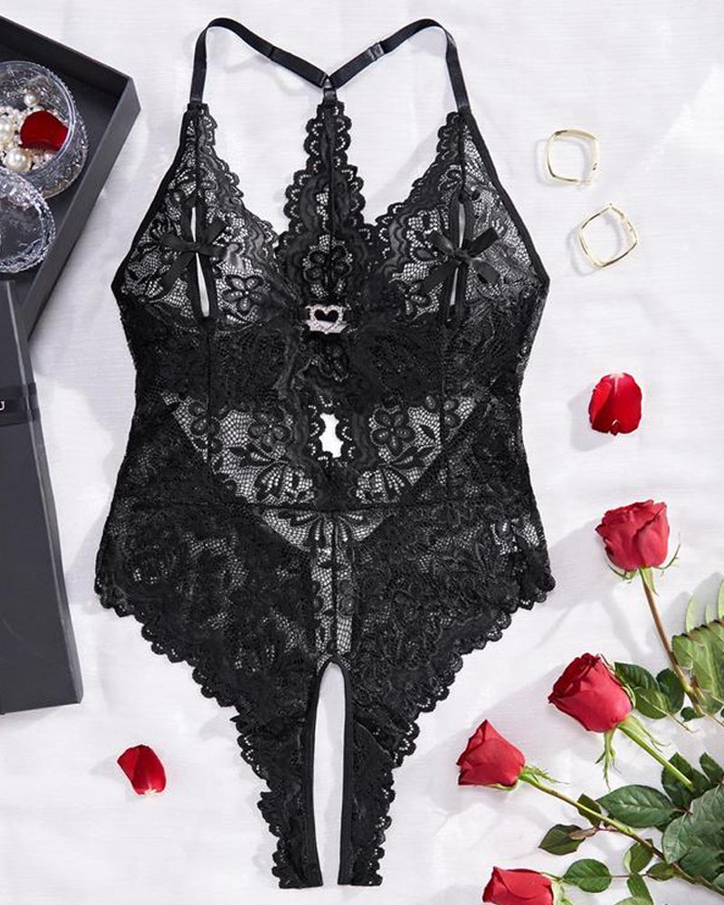 Pyjama body sexy en dentelle pour femme