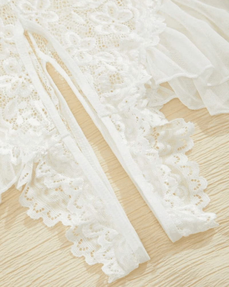 Pyjama une pièce sexy en dentelle ajourée, avec bretelles, transparent et entrejambe ouvert