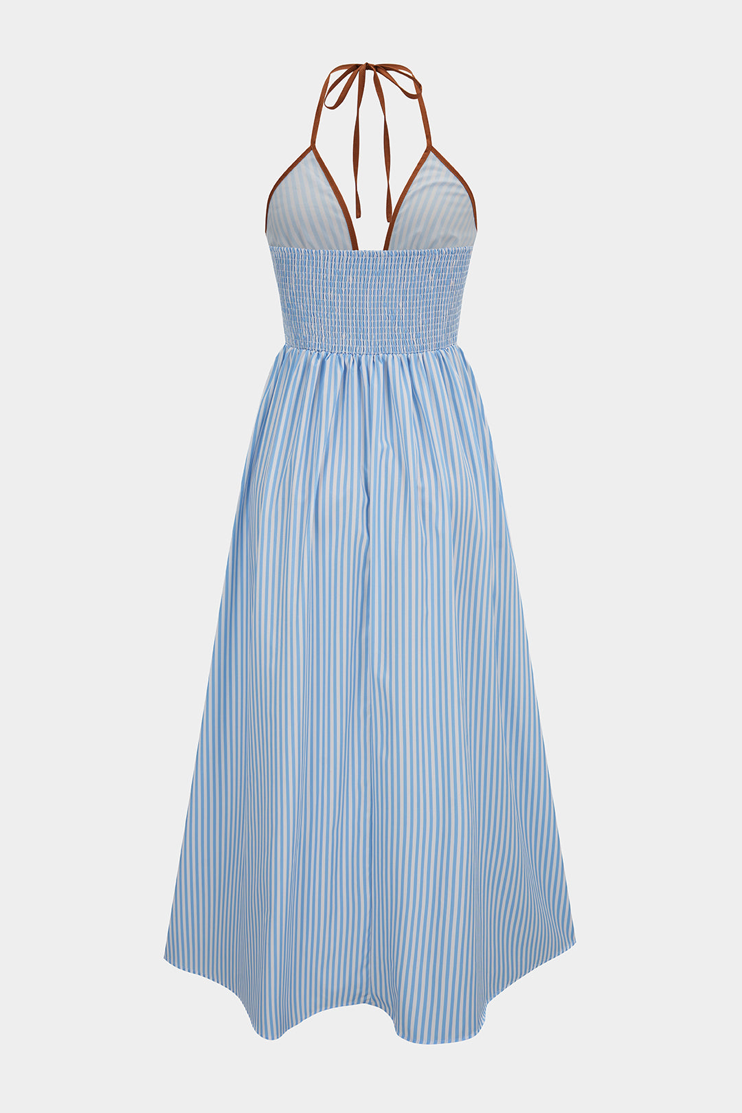Delphine - Robe longue à col licou aux rayures printanières