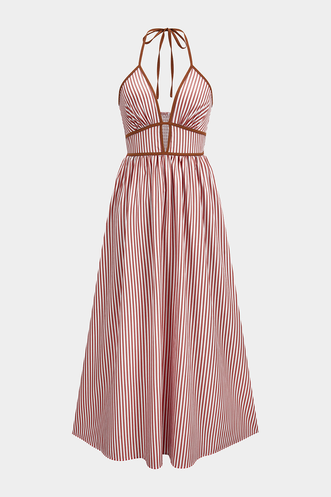 Delphine - Robe longue à col licou aux rayures printanières