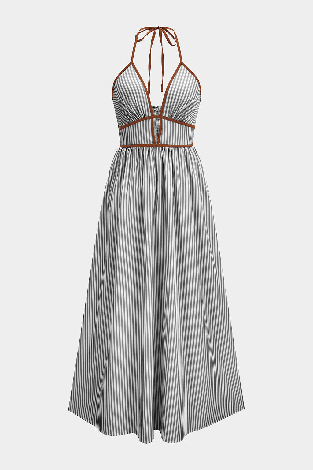 Delphine - Robe longue à col licou aux rayures printanières