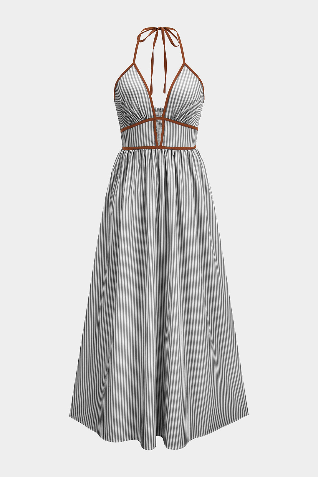 Delphine - Robe longue à col licou aux rayures printanières