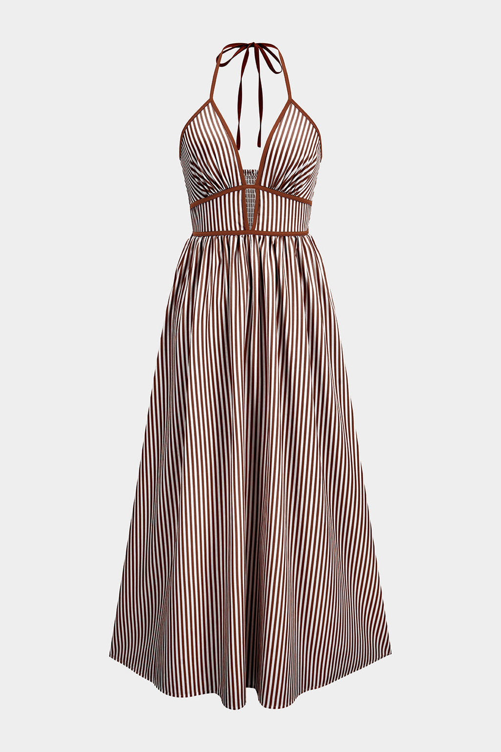 Delphine - Robe longue à col licou aux rayures printanières