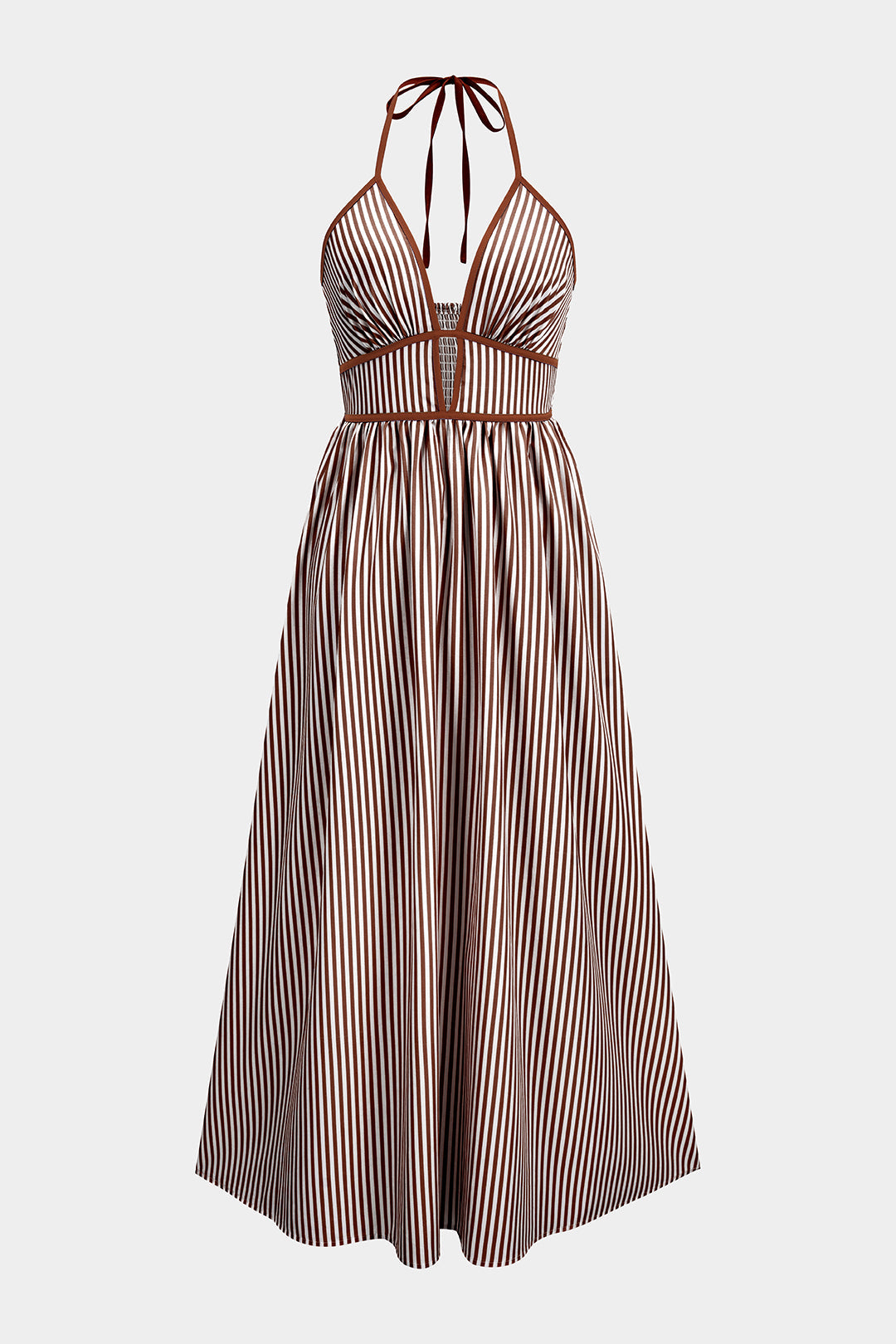 Delphine - Robe longue à col licou aux rayures printanières