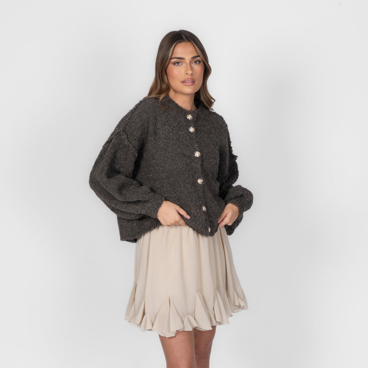 Cardigan oversize court en bouclé « CozyGlam »