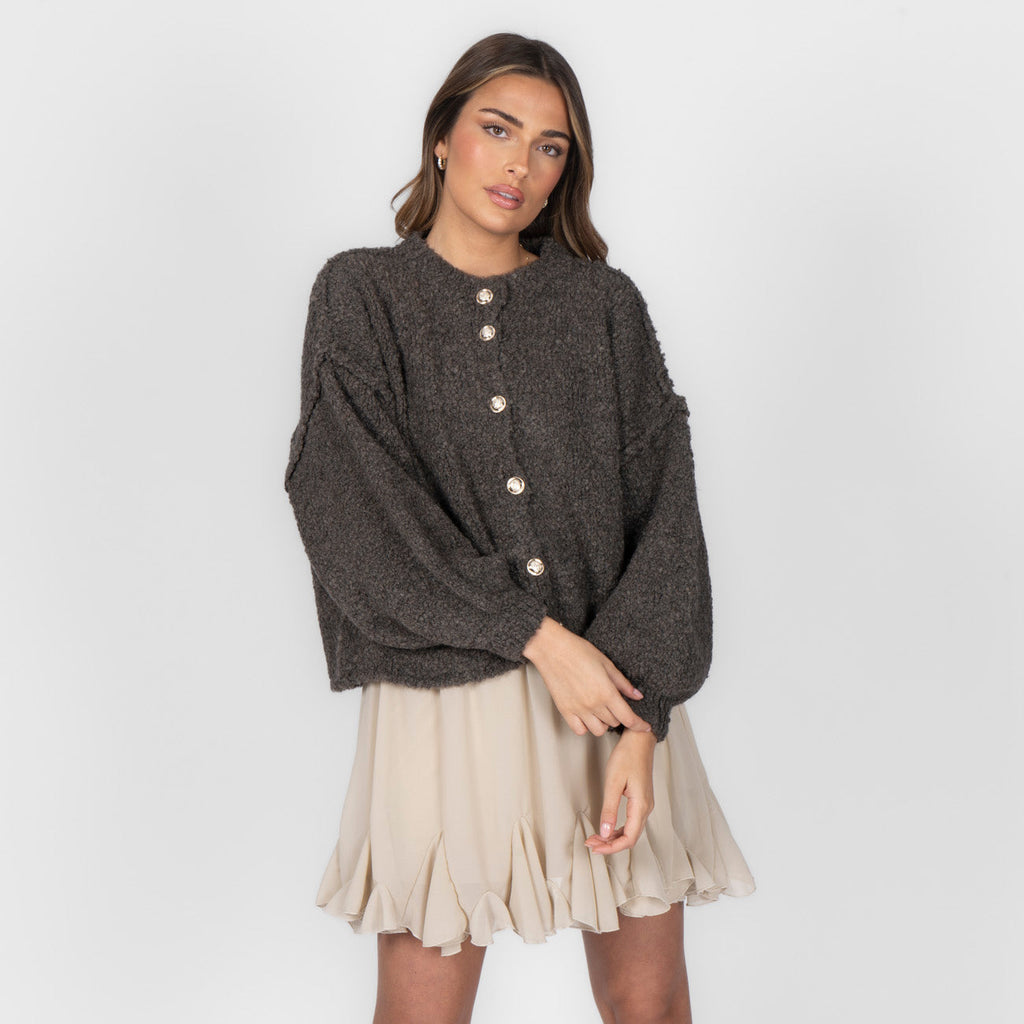Cardigan oversize court en bouclé « CozyGlam »