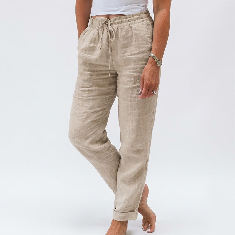 🌸 Pantalon décontracté pour femme en coton et lin avec taille élastique extensible