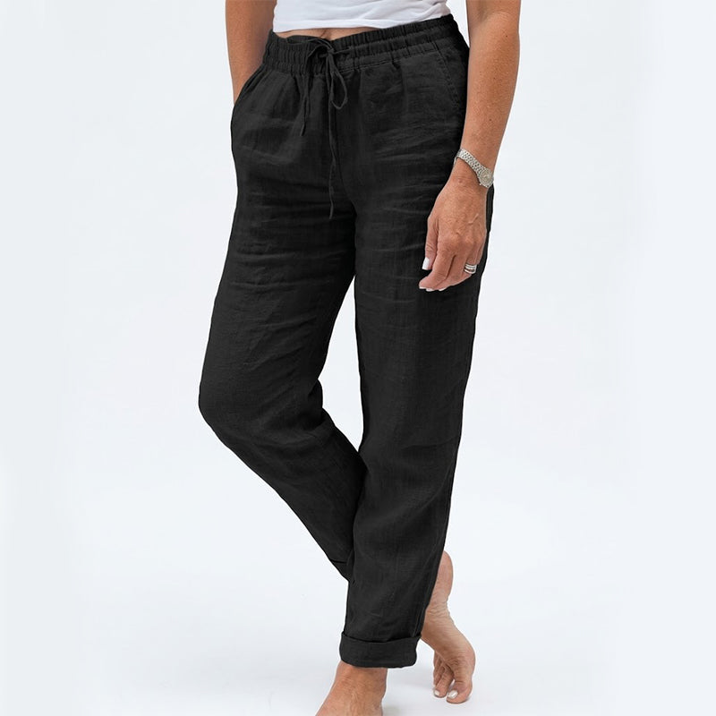 🌸 Pantalon décontracté pour femme en coton et lin avec taille élastique extensible