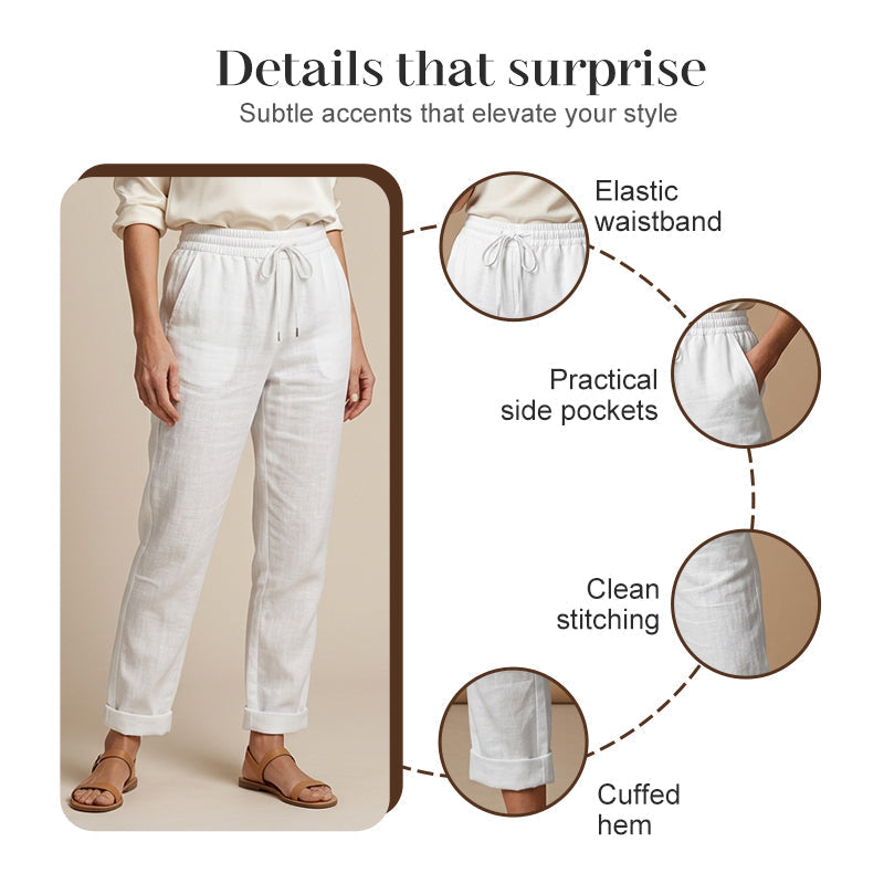 🌸 Pantalon décontracté pour femme en coton et lin avec taille élastique extensible