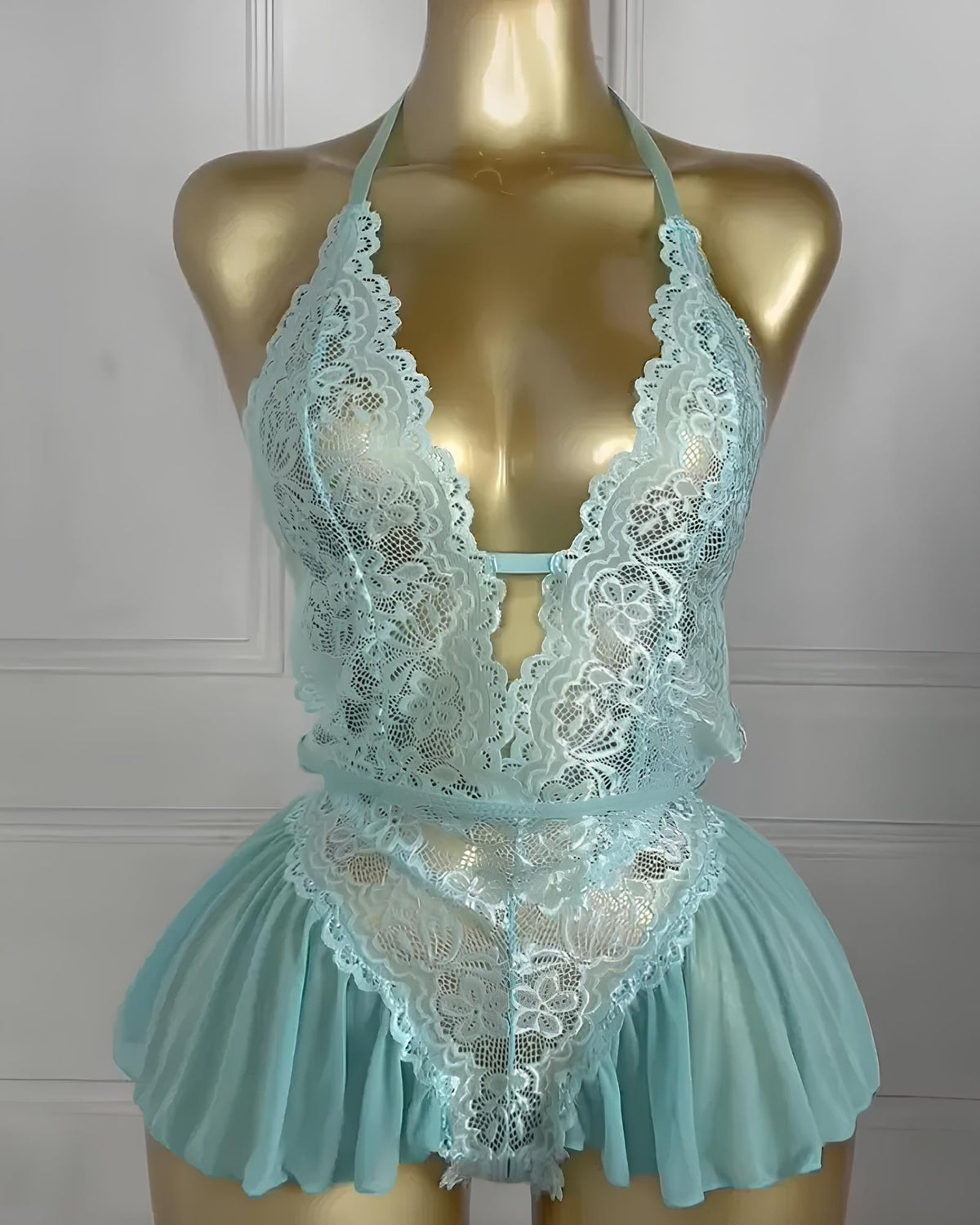 Pyjama sexy en dentelle de couleur unie pour femme