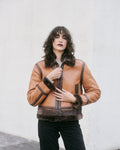 Blouson aviateur court camel, moderne et élégant